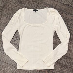 J. Crew Square Neck Ribbed Long Sleeve Top - Cream